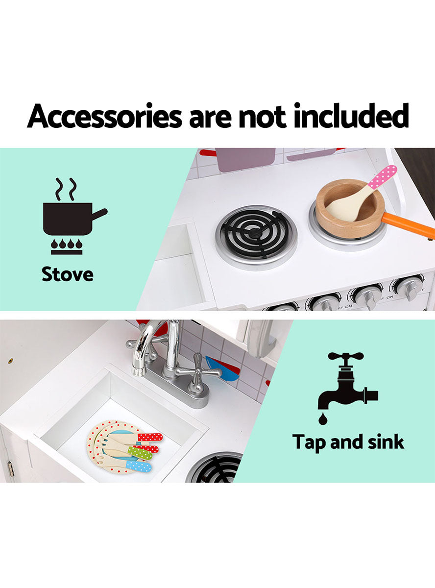 Keezi Kids White Wooden Kitchen Playset With Silver Details - Info Image 3
