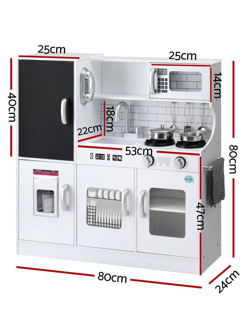 Keezi Kids White Wooden Pretend Kitchen Playset With Blackboard Fridge - Dimensions Image