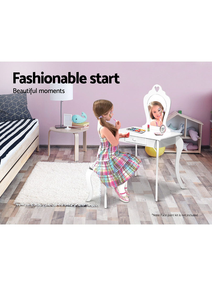 Keezi Kids White Wooden Princess Makeup Table With Stool - Info Image 2