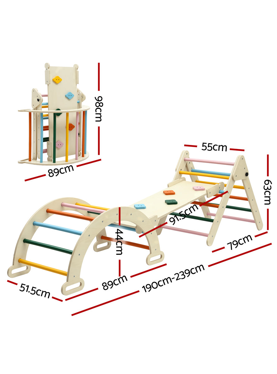 Keezi Kids Wooden Indoor Outdoor Playset With Arch Climbing Frame And Slide - Dimensions Image