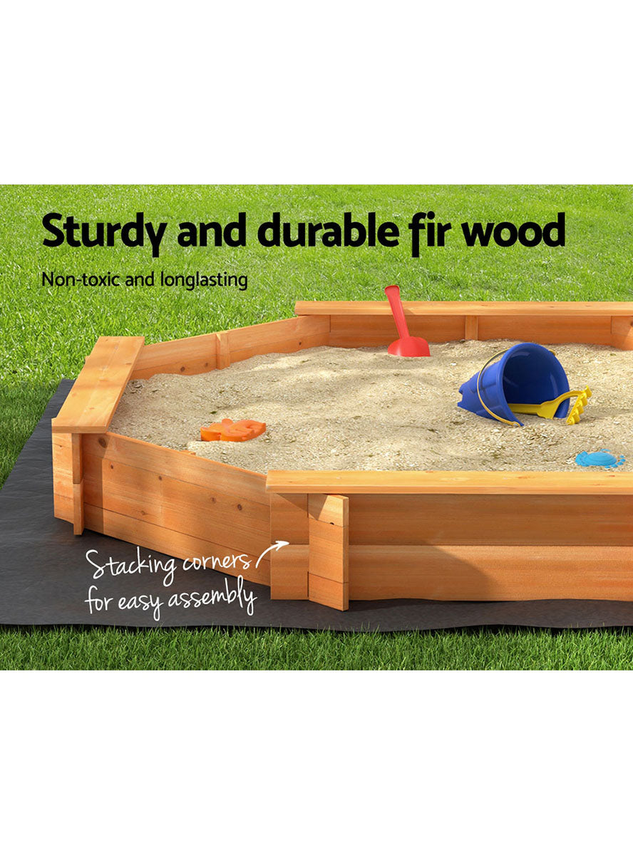 Keezi Kids Wooden Outdoor 182cm Sandpit With Bench Seats - Info Image 2