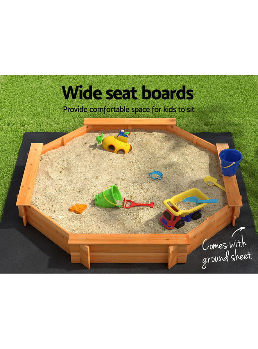 Keezi Kids Wooden Outdoor 182cm Sandpit With Bench Seats - Info Image 3