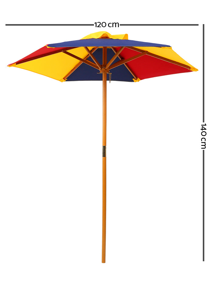 Keezi Kids Wooden Outdoor Picnic Table With Rainbow Umbrella - Dimensions Image 2