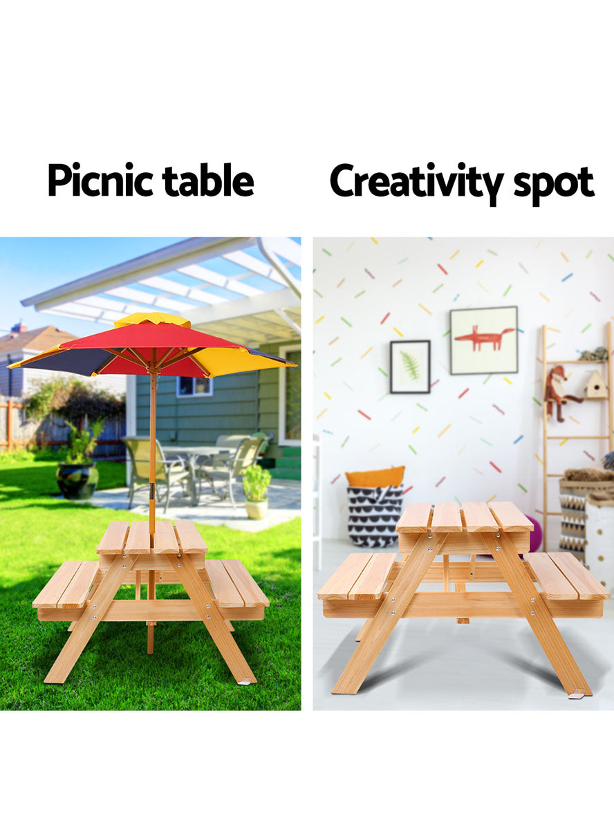 Keezi Kids Wooden Outdoor Picnic Table With Rainbow Umbrella - Info Image 2