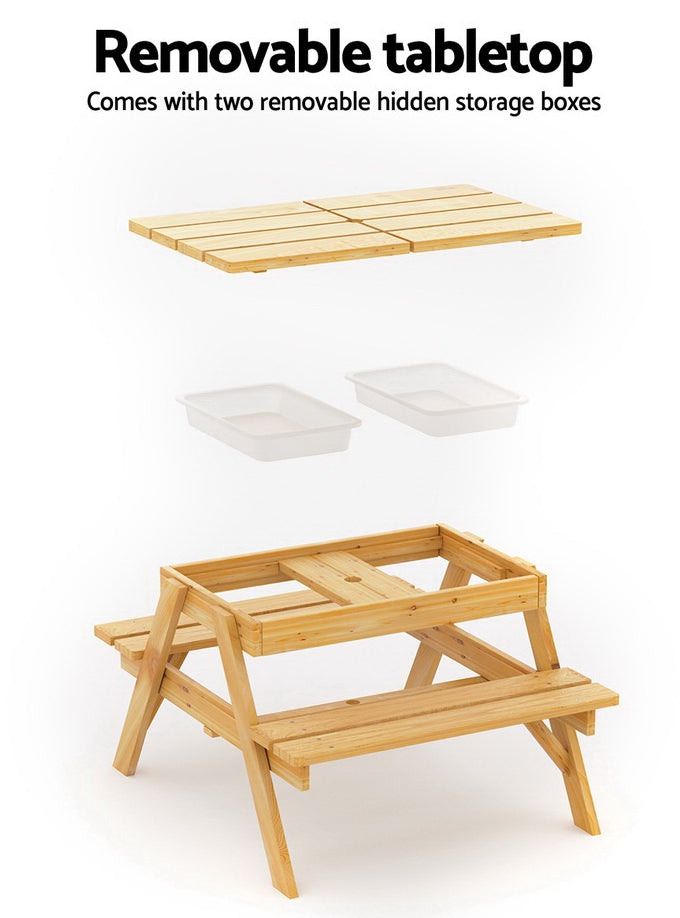 Keezi Kids Wooden Outdoor Table With Orange And Blue Umbrella - Info Image 3