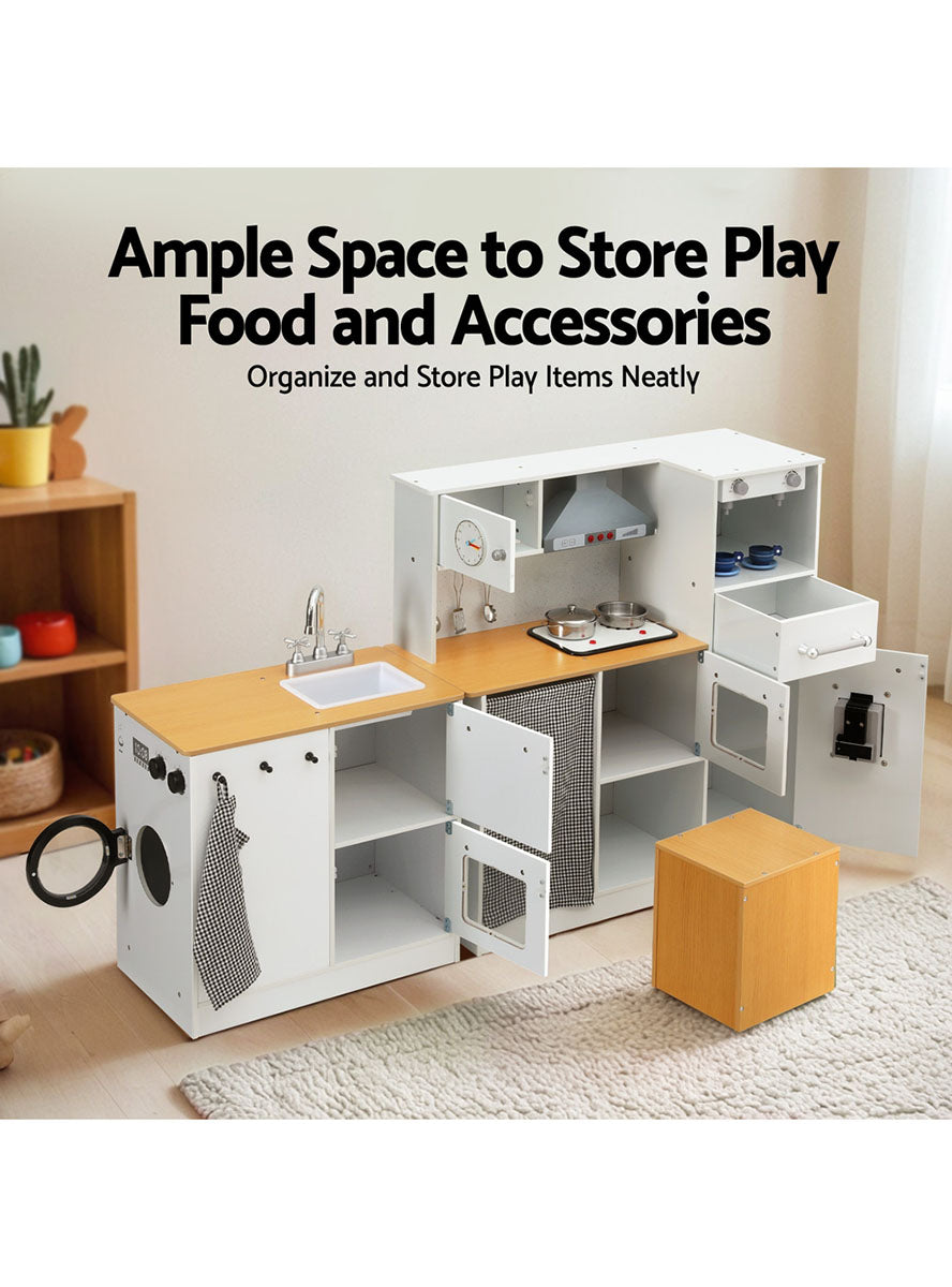Keezi Kids Wooden White 2 Piece Kitchen Playset With Coffee Maker - Info Image 4