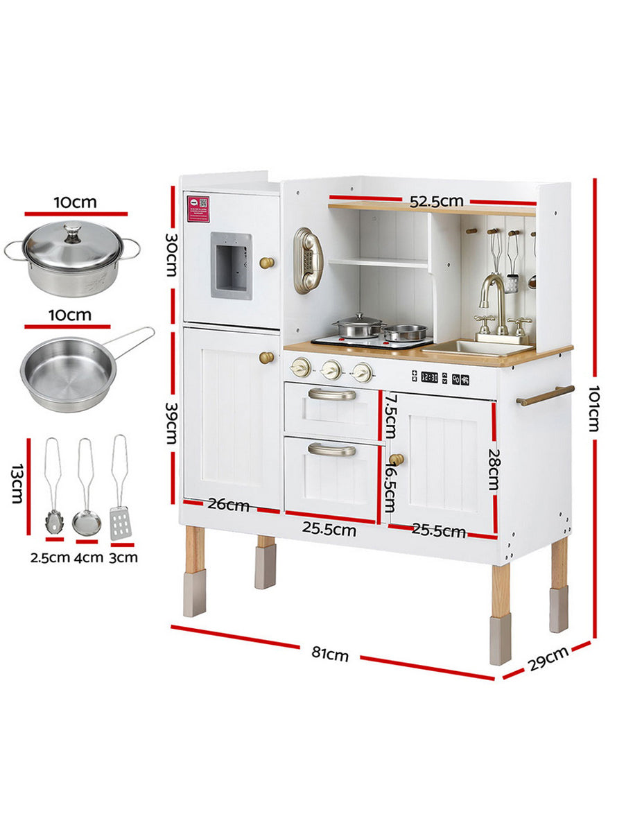 Keezi Kids Wooden White Kitchen Playset With Gold Details - Dimensions Image