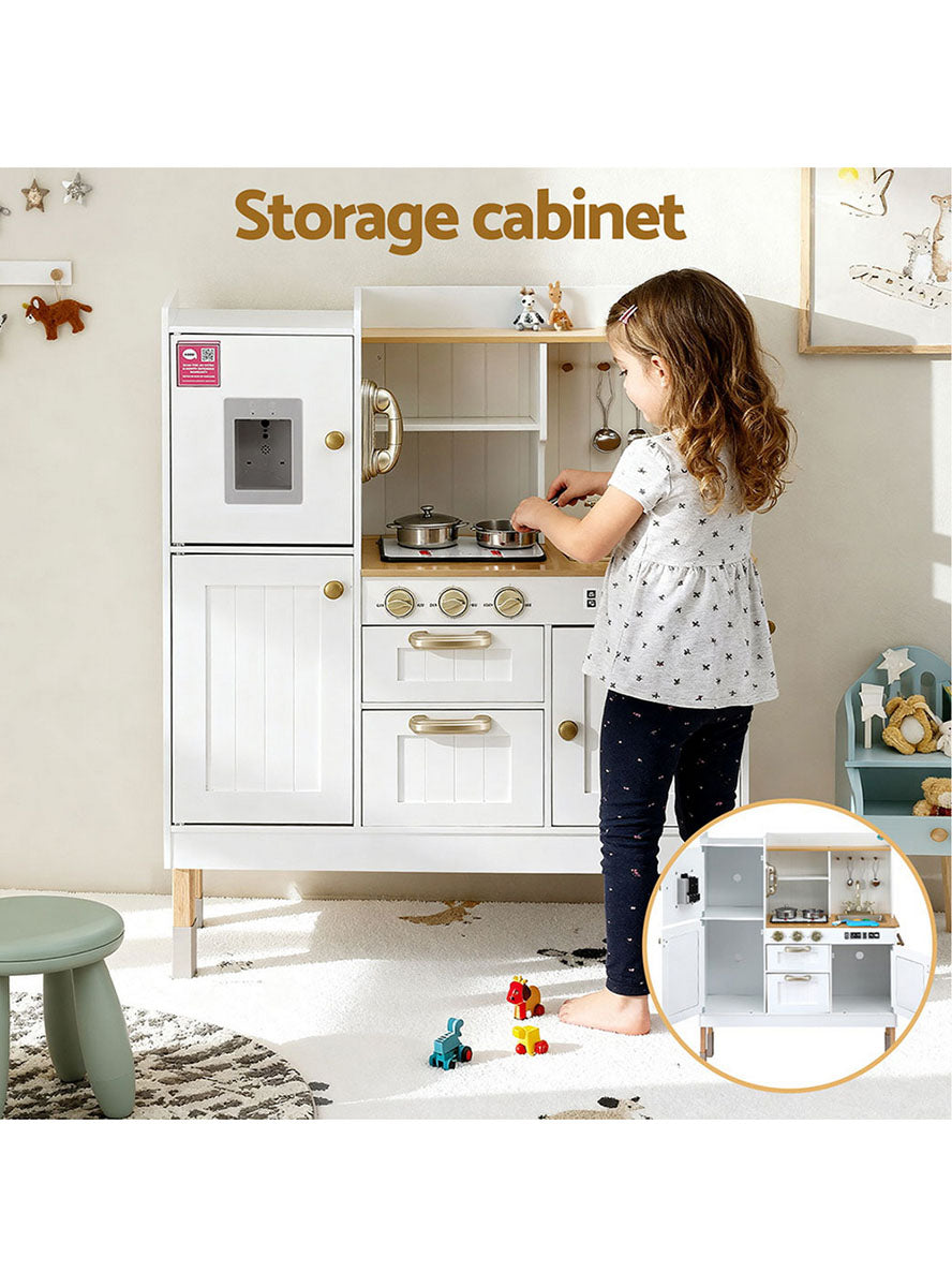 Keezi Kids Wooden White Kitchen Playset With Gold Details - Info Image 4