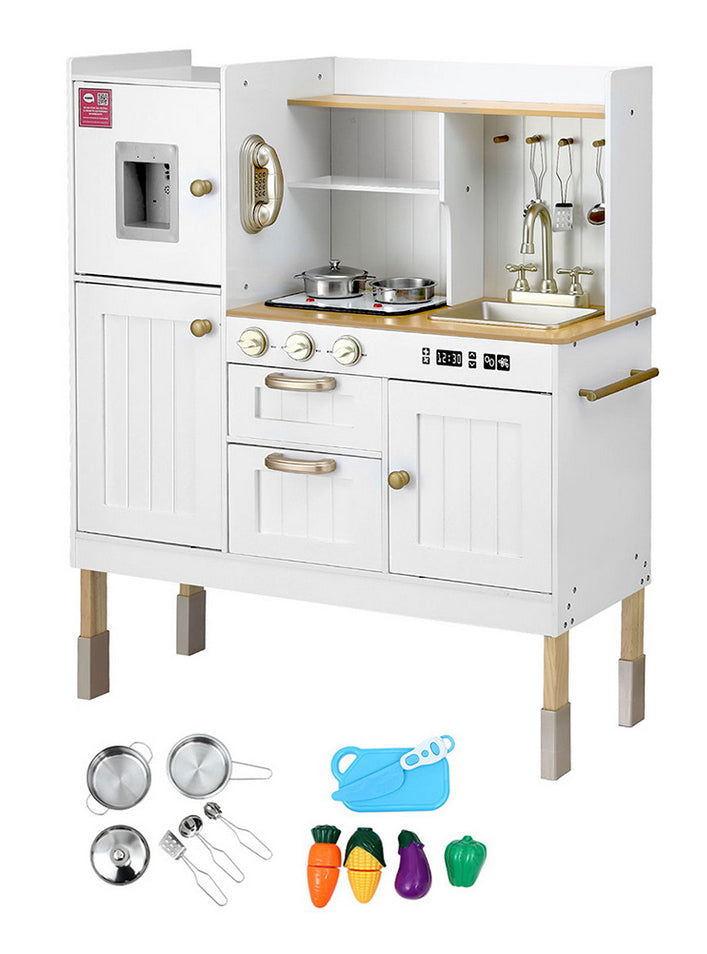 Keezi Kids Wooden White Kitchen Playset With Gold Details - Main Image
