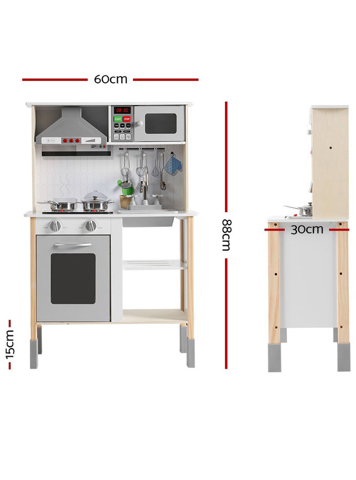 Keezi Kids Wooden White Kitchen Playset With Range Hood - Dimensions Image