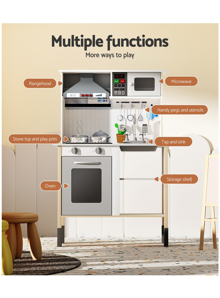 Keezi Kids Wooden White Kitchen Playset With Range Hood - Info Image 1