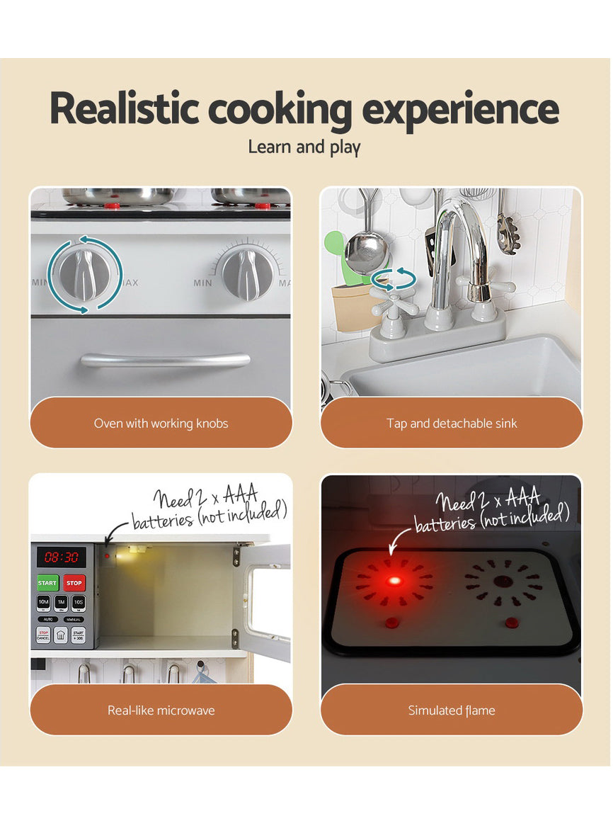 Keezi Kids Wooden White Kitchen Playset With Range Hood - Info Image 3