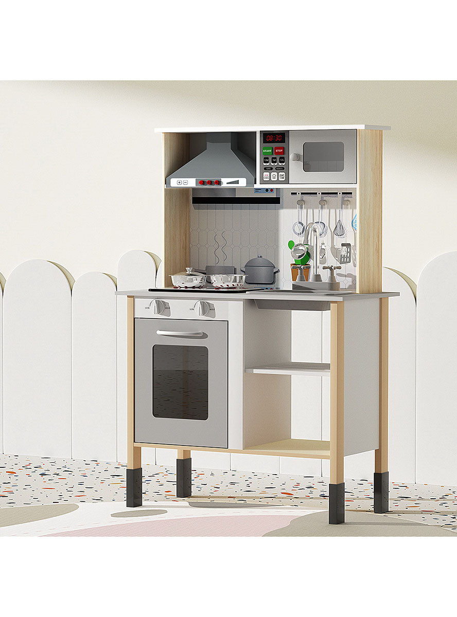 Keezi Kids Wooden White Kitchen Playset With Range Hood - Lifestyle Image