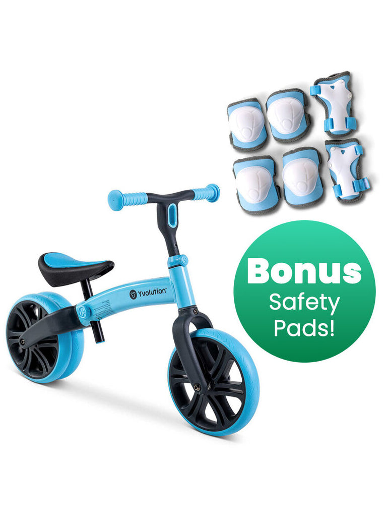 Blue Balance Bike for Kids with Bonus Safety Pads