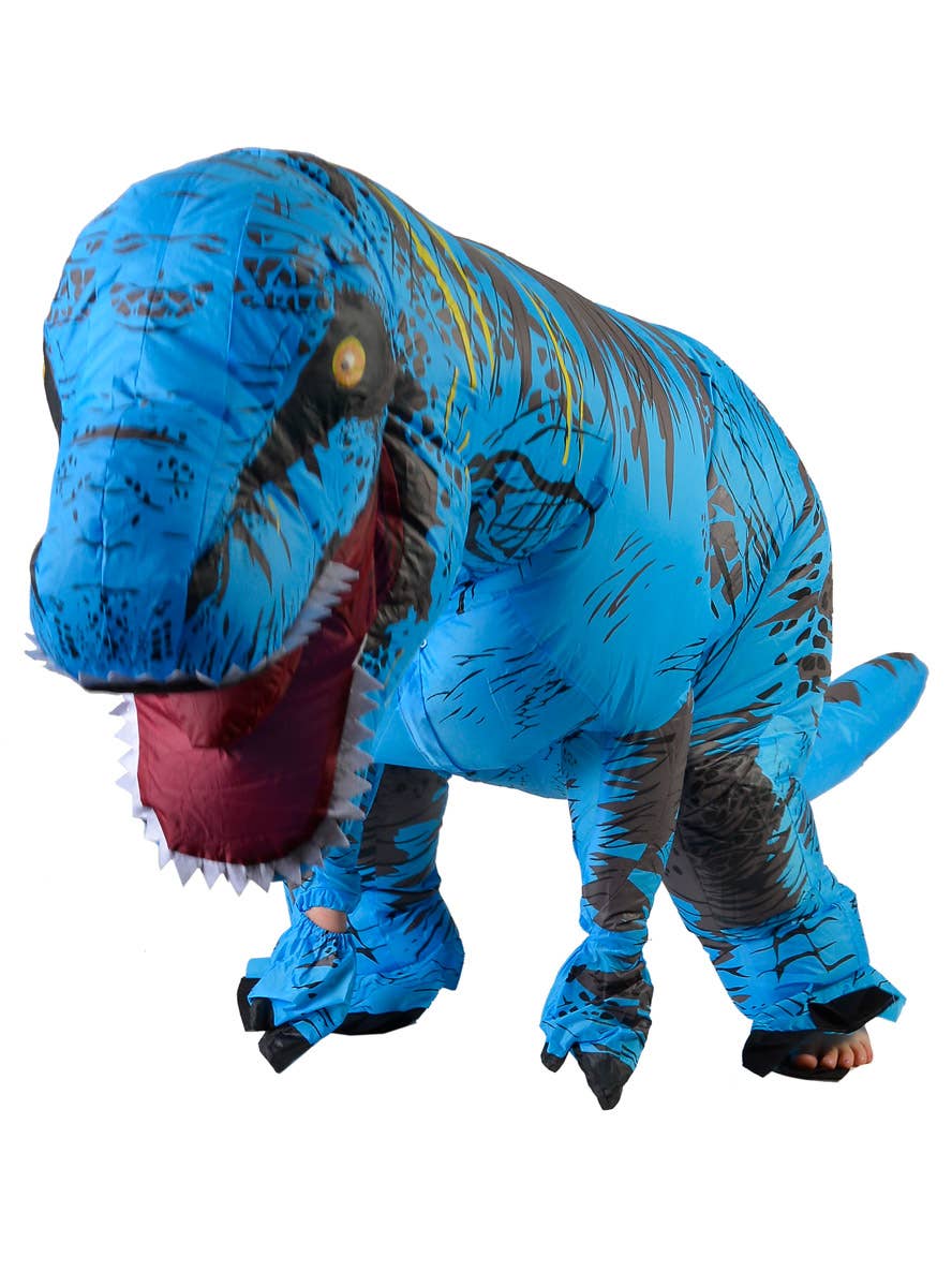 Image of Inflatable Blue T-Rex Dinosaur Kid's Costume - Fun View