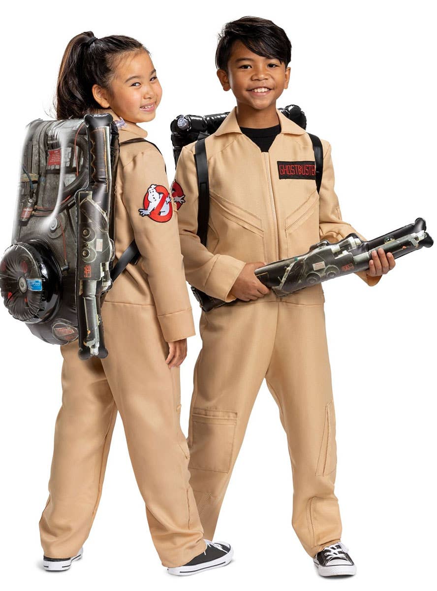 Image of Licensed 80s Ghostbuster Girl's Deluxe Jumpsuit Costume - Group Image