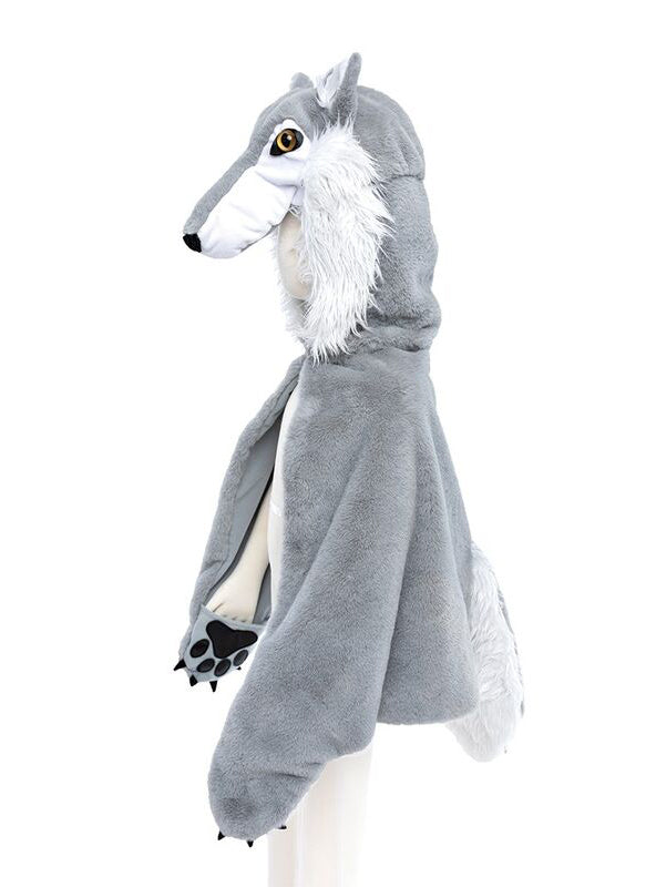 Kids Furry Grey Wolf Animal Costume Cape - Side Image