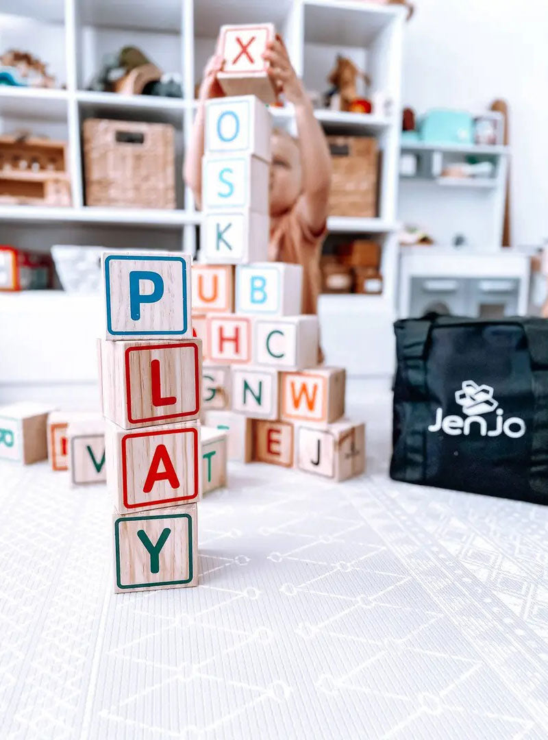 Kids Wooden 9cm Alphabet Blocks With Animal Images And Storage Bag - Lifestyle Image 2