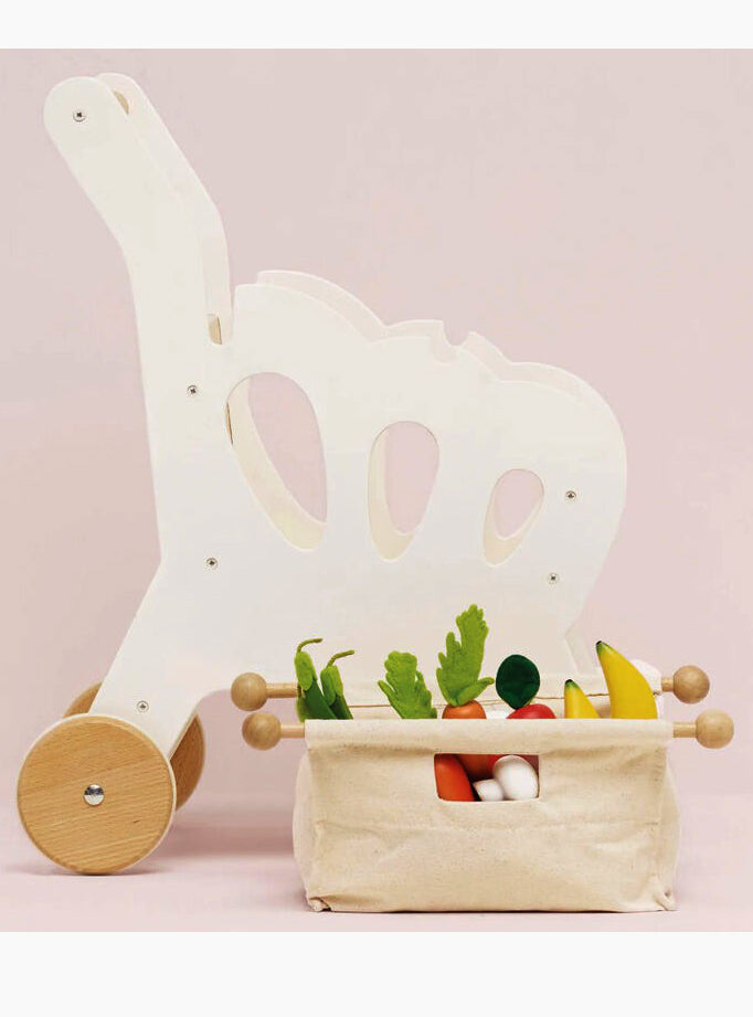Wooden Shopping Trolley with Bag