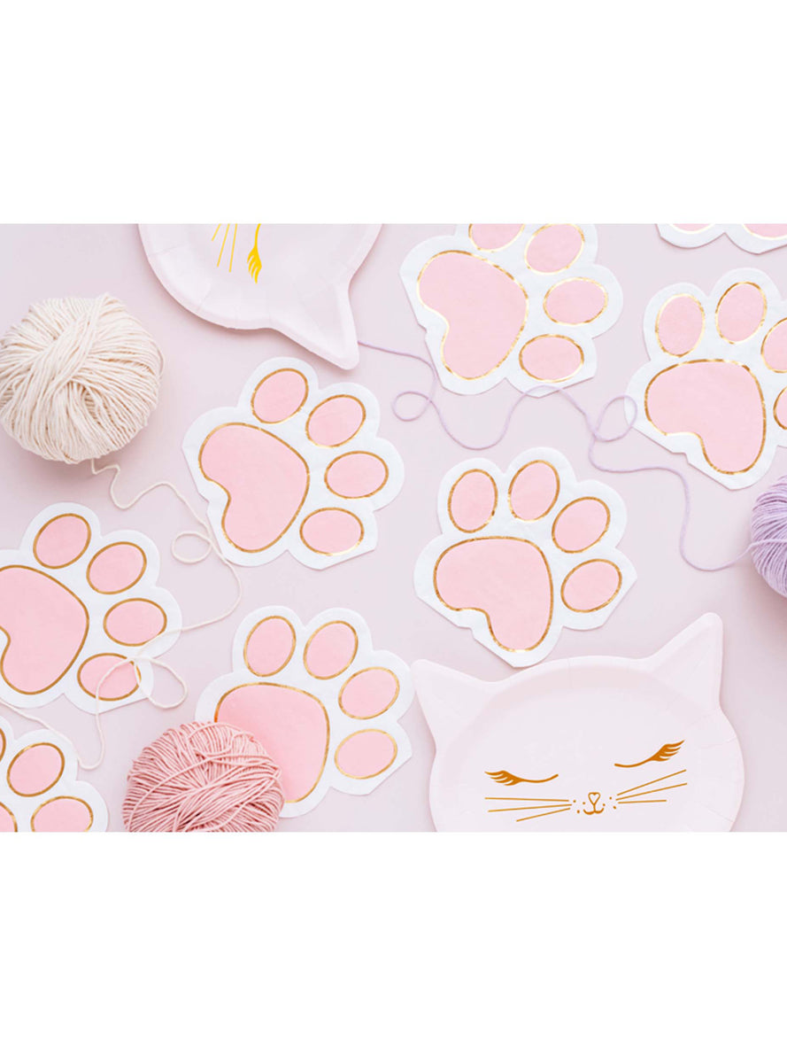 Kitty Party 12 Pack 31cm Pink Paw Print Napkins - Lifestyle Image 1