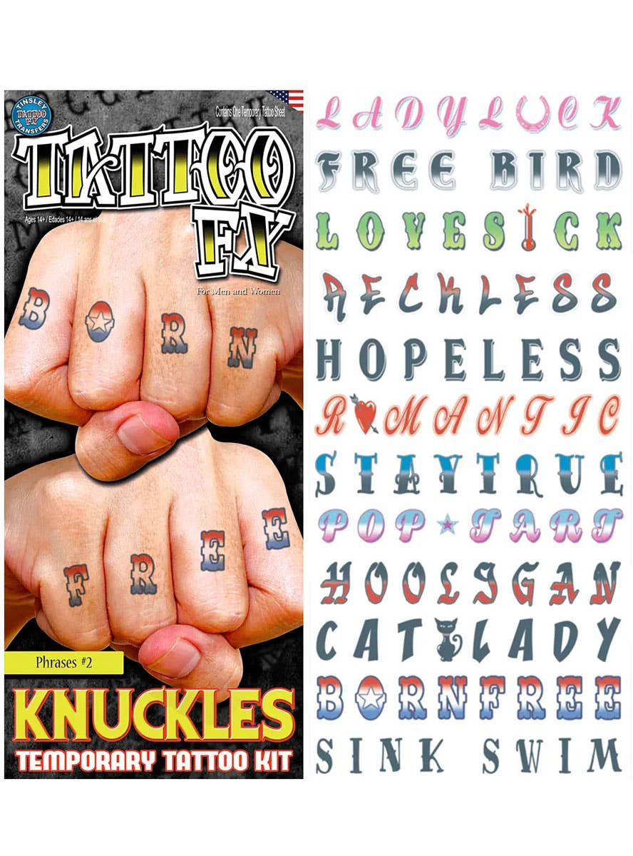 Tinsley Transfers Colour Knuckle Temporary Tattoo Sheet - Main Image