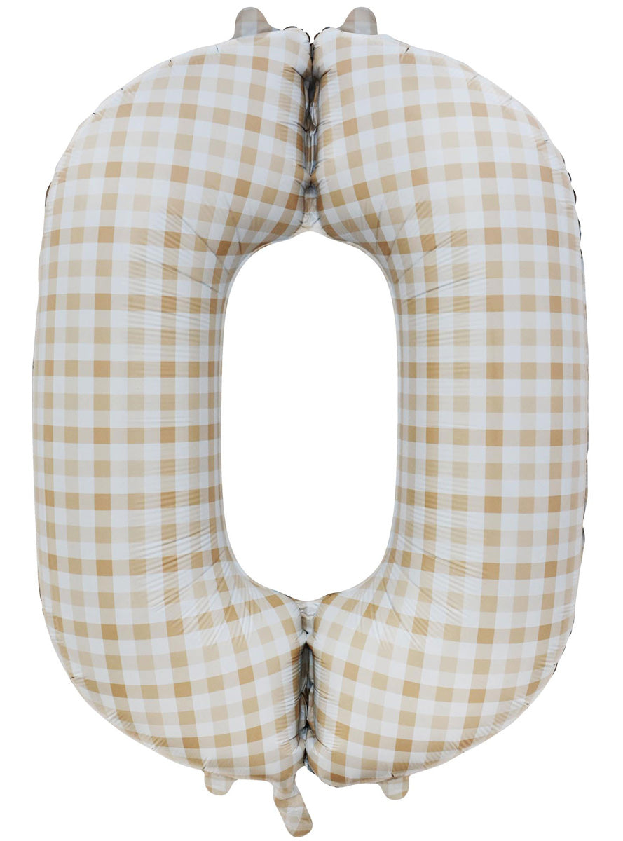 Large 90cm Gingham Print Number 0 Foil Balloon - Main Image