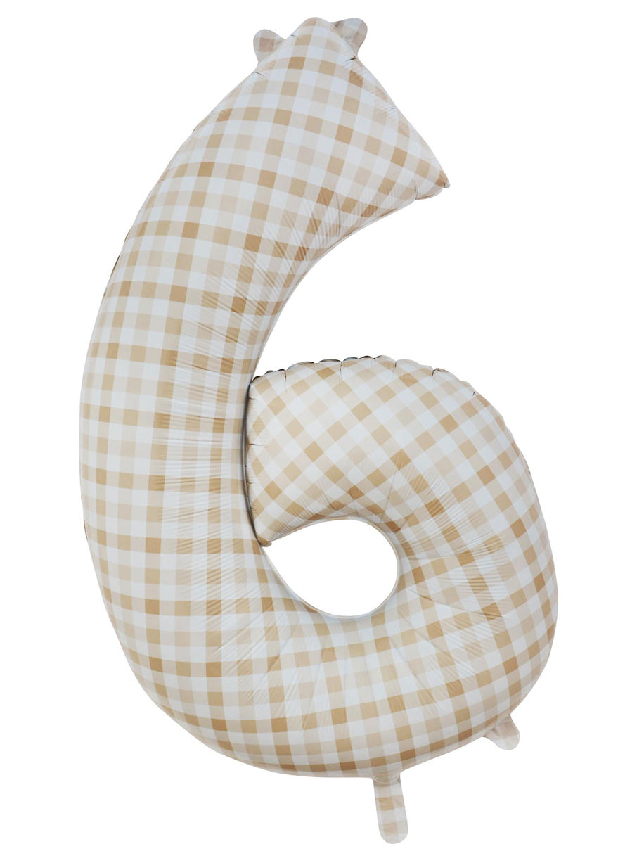 Large 90cm Gingham Print Number 6 Foil Balloon - Main Image