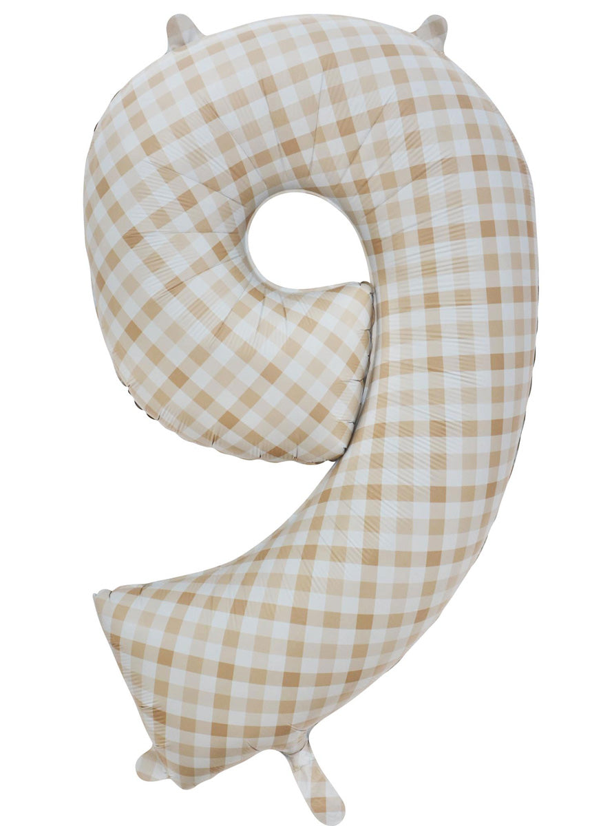 Large 90cm Gingham Print Number 9 Foil Balloon - Main Image