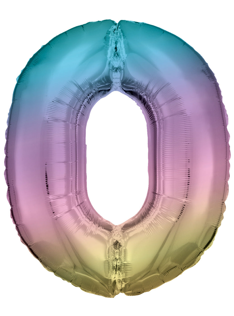 Large 90cm Pastel Rainbow Number 0 Foil Balloon - Main Image
