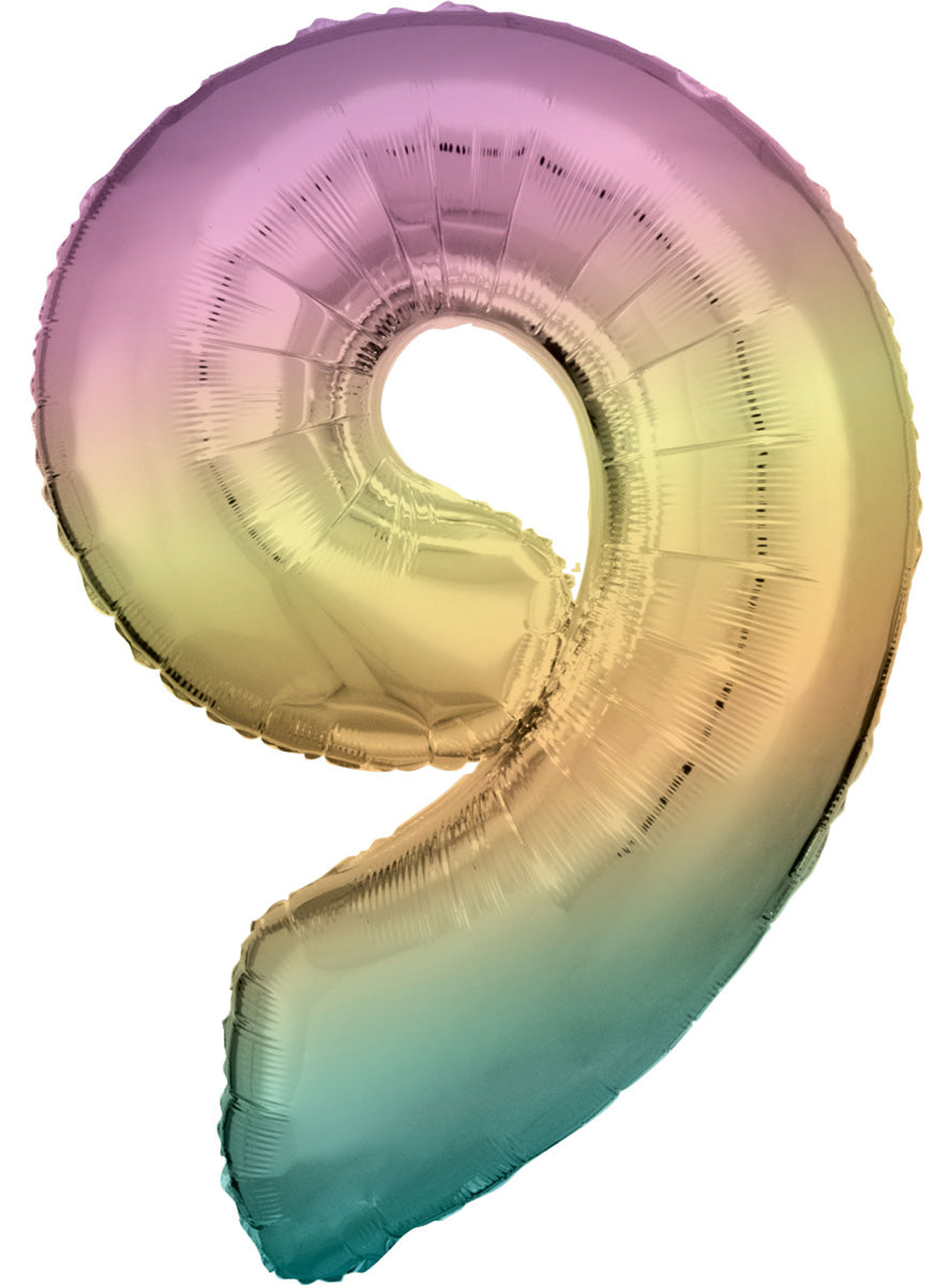 Large 90cm Pastel Rainbow Number 9 Foil Balloon - Main Image