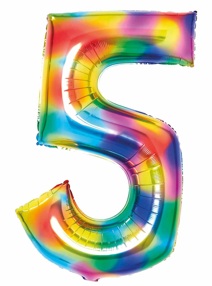 Large 90cm Rainbow Number 5 Foil Balloon - Main Image