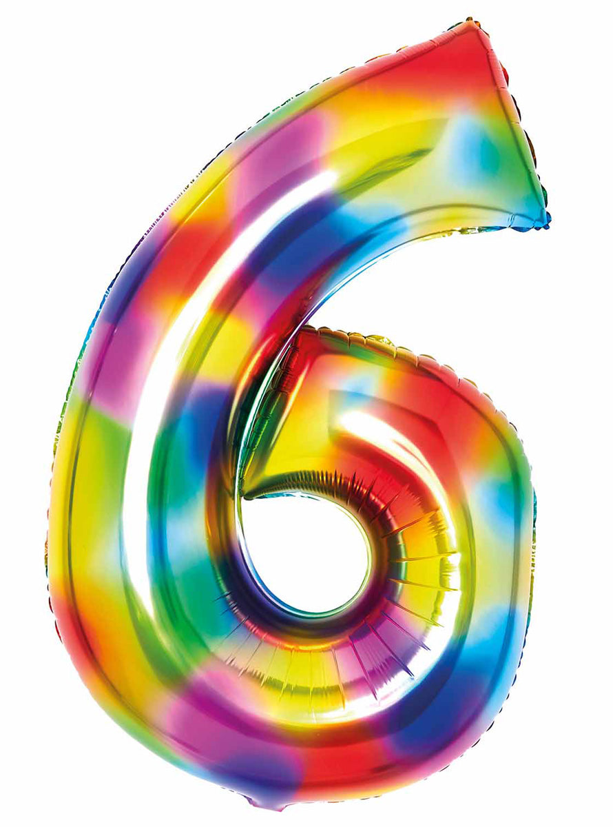 Large 90cm Rainbow Number 6 Foil Balloon - Main Image