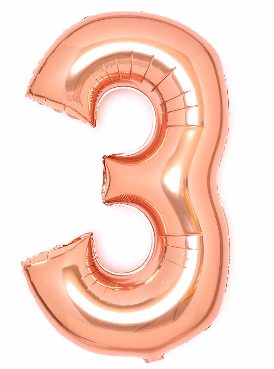 Large 90cm Rose Gold Number 3 Foil Balloon - Main Image