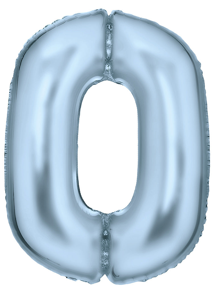 Large 90cm Silk Lustre Pastel Blue Number 0 Foil Balloon - Main Image