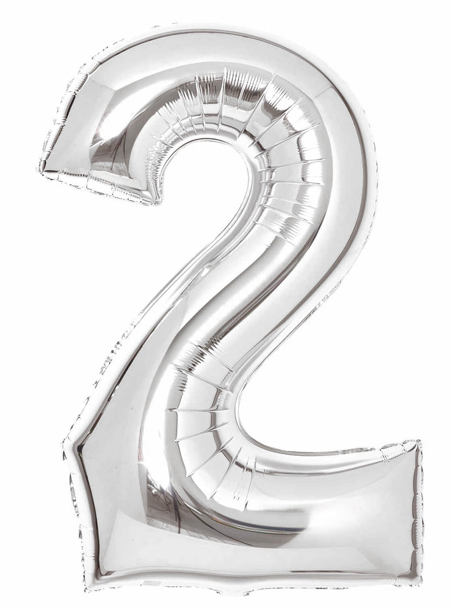 Large 90cm Silver Number 2 Foil Balloon - Main Image