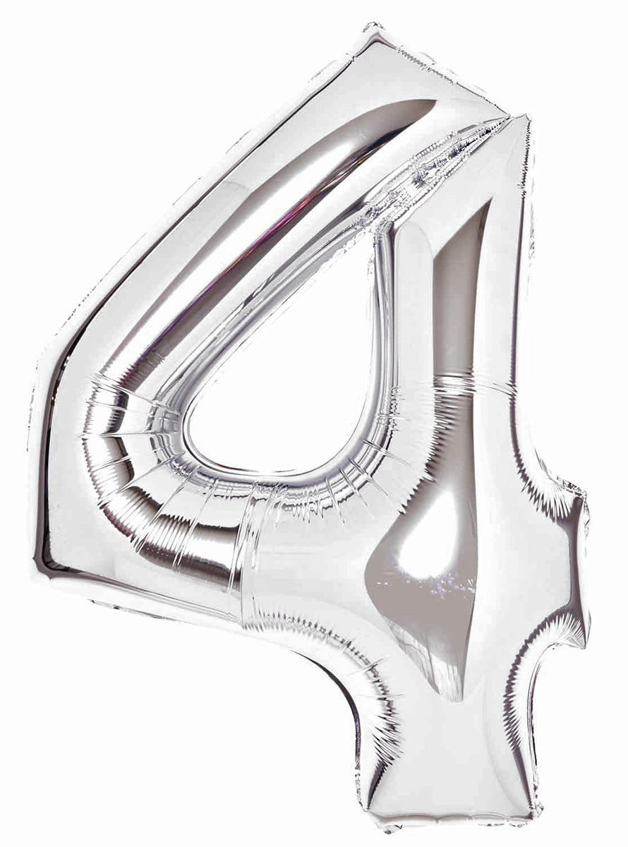 Large 90cm Silver Number 4 Foil Balloon - Main Image