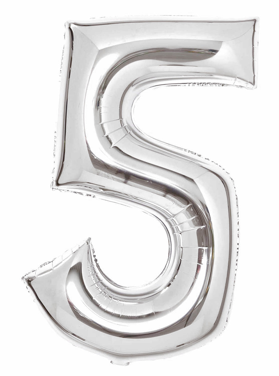 Large 90cm Silver Number 5 Foil Balloon - Main Image