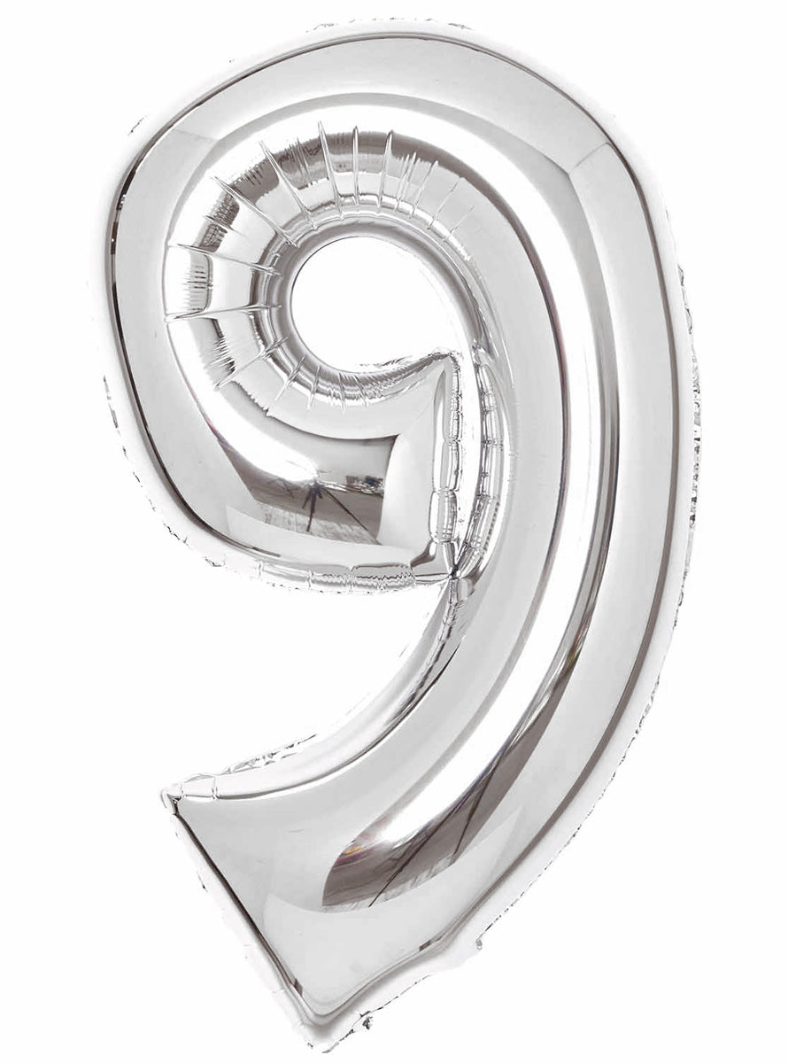 Large 90cm Silver Number 9 Foil Balloon - Main Image