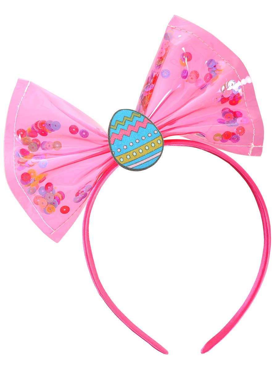 Pink Clear Vinyl Easter Bow Costume Headband With Coloured Sequins