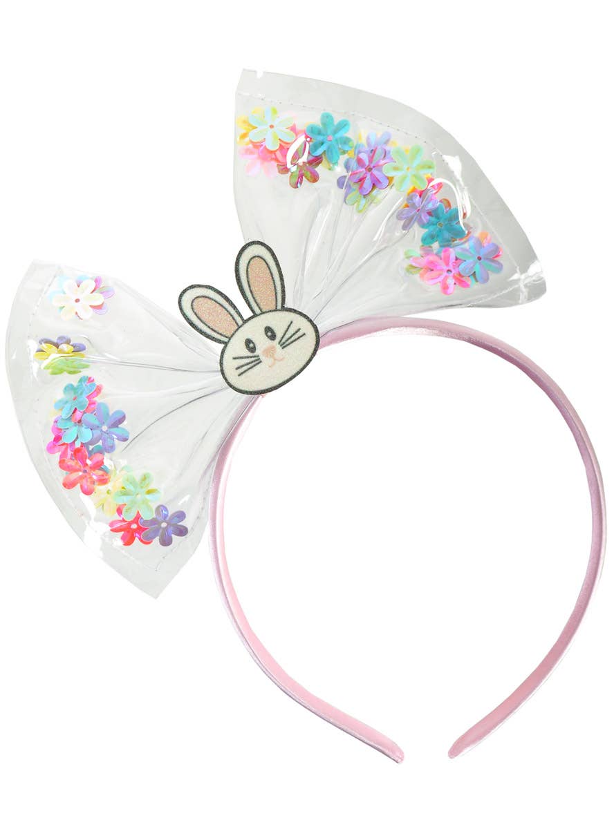 Adorable Clear Vinyl Easter Bow Costume Headband With Coloured Flowers - alternative image