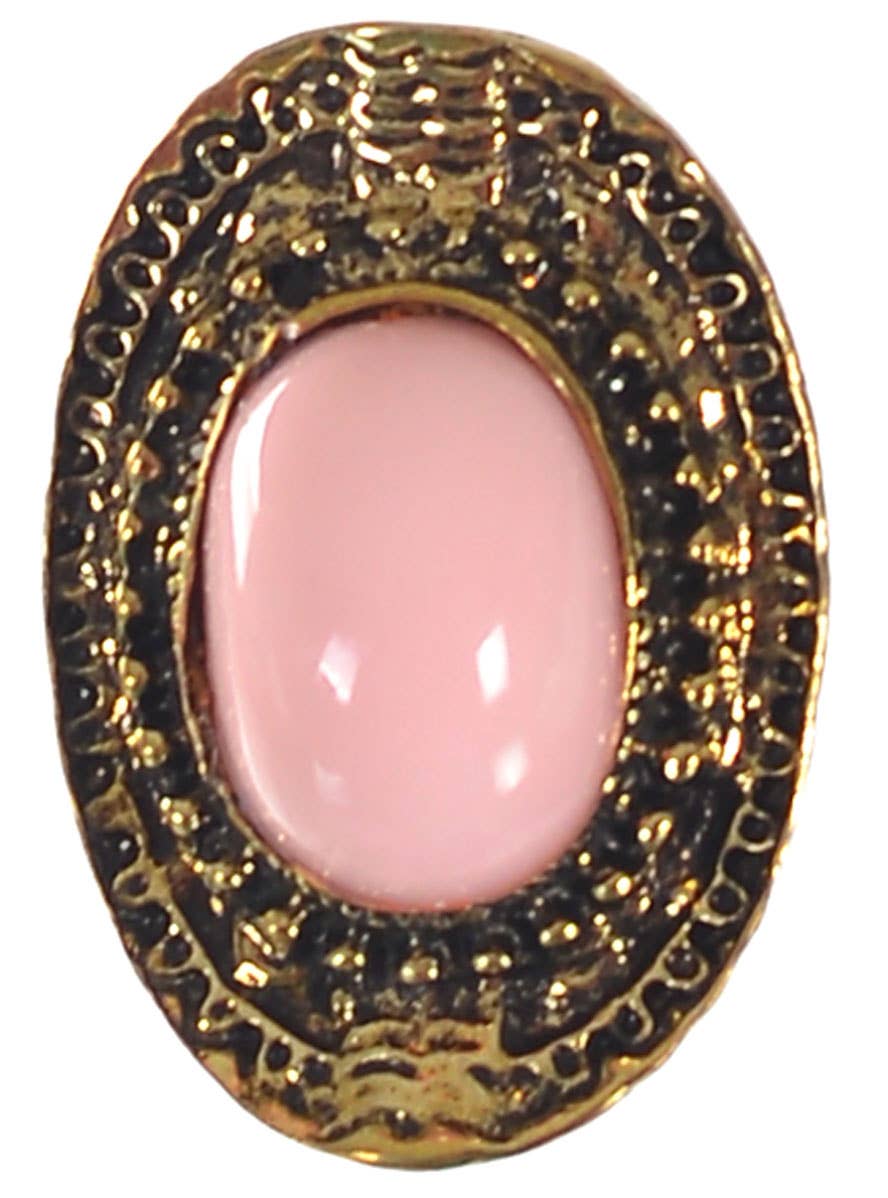 Image of Large Gold Plated Costume Ring with Pink Stone - Front View