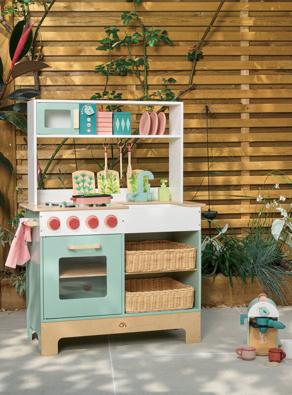 Large Green Wooden Kitchen Childrens Toy Set - Lifestyle Image 4