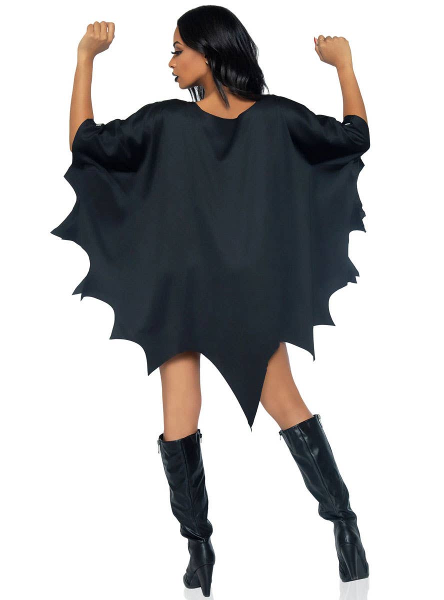 Womens Black Spider Costume Poncho with Silver Glitter Spiderweb - Front Image