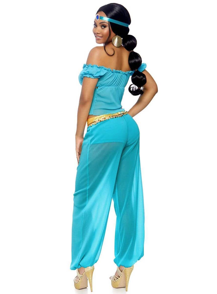 Women's Sexy Blue and Gold Princess Jasmine Costume - Back View