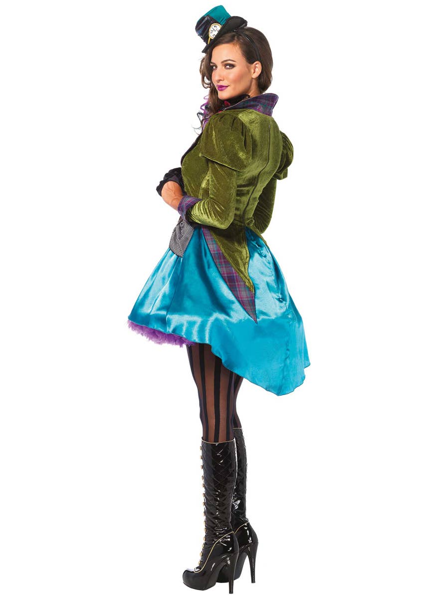 Women's Deluxe Blue and Green Mad Hatter Costume - Back Image