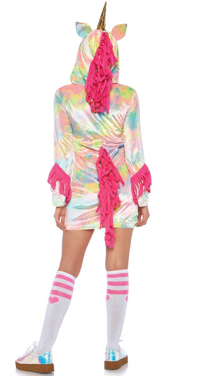 Women's Cozy Rainbow Enchanted Unicorn Fancy Dress Costume Back Image