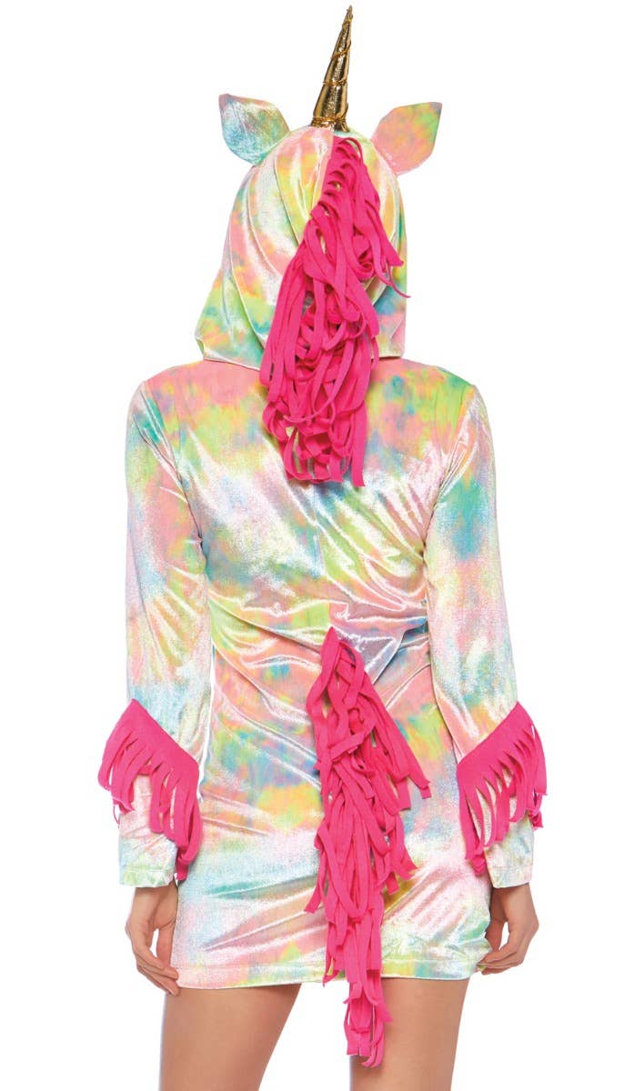 Women's Cozy Rainbow Enchanted Unicorn Fancy Dress Costume Close Back Image