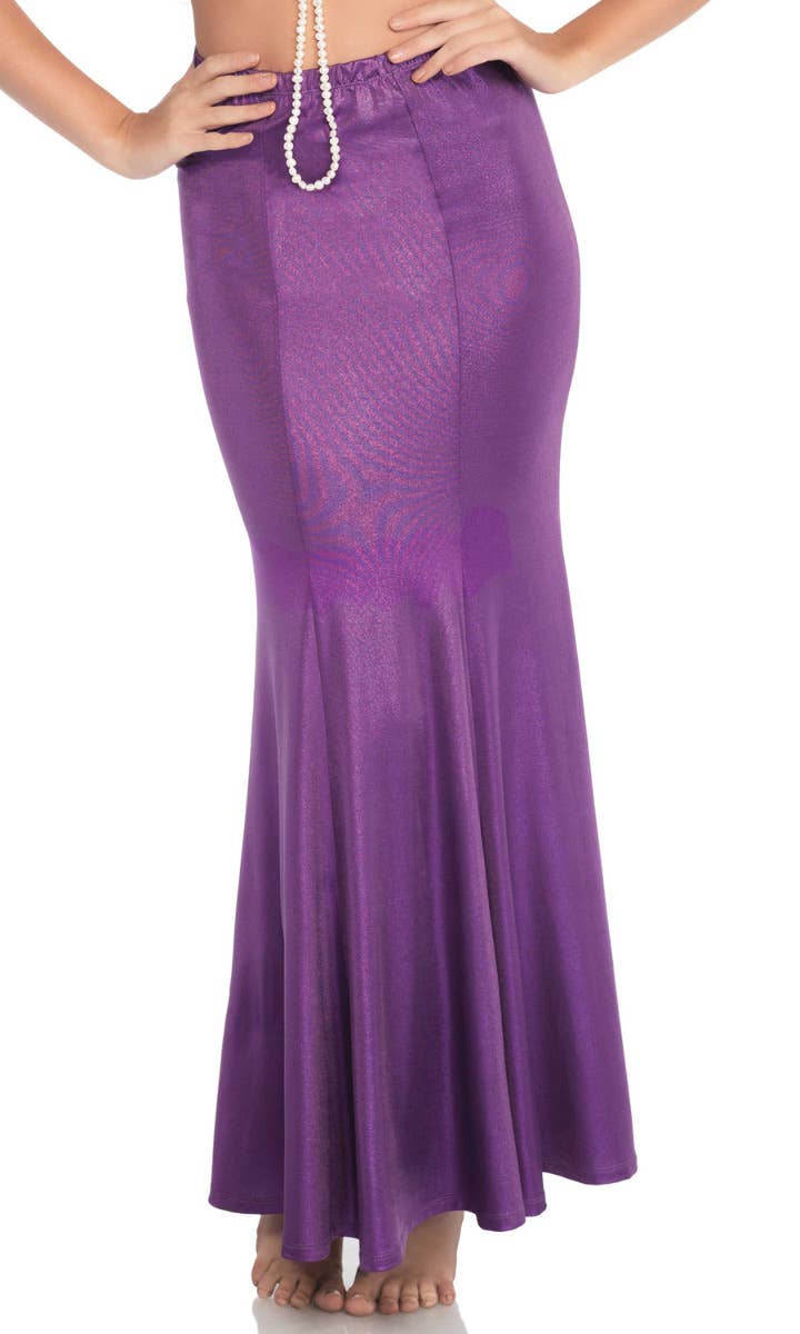 Purple Shimmer Spandex Mermaid Tail Skirt Costume Accessory for Women Close Up Image