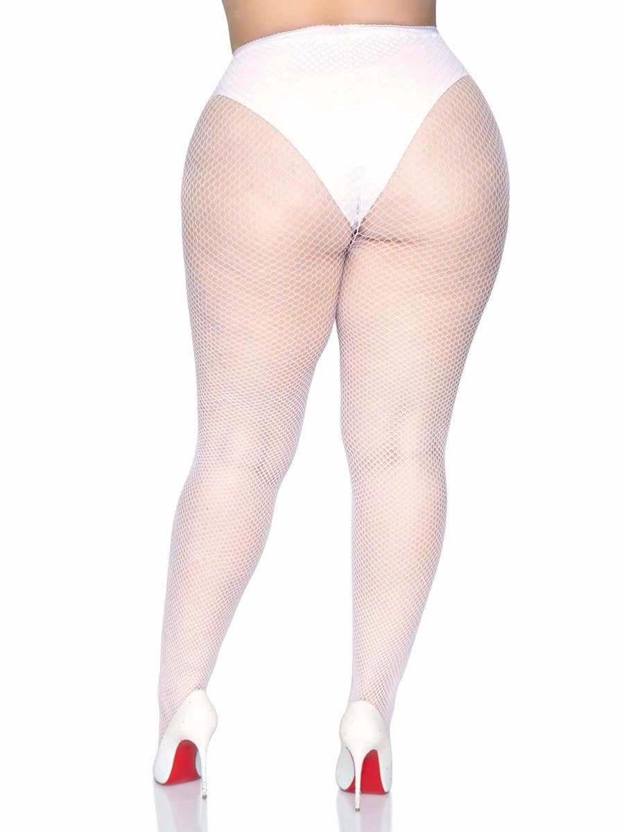 Women's White Plus Size Fishnet Stockings Back Image