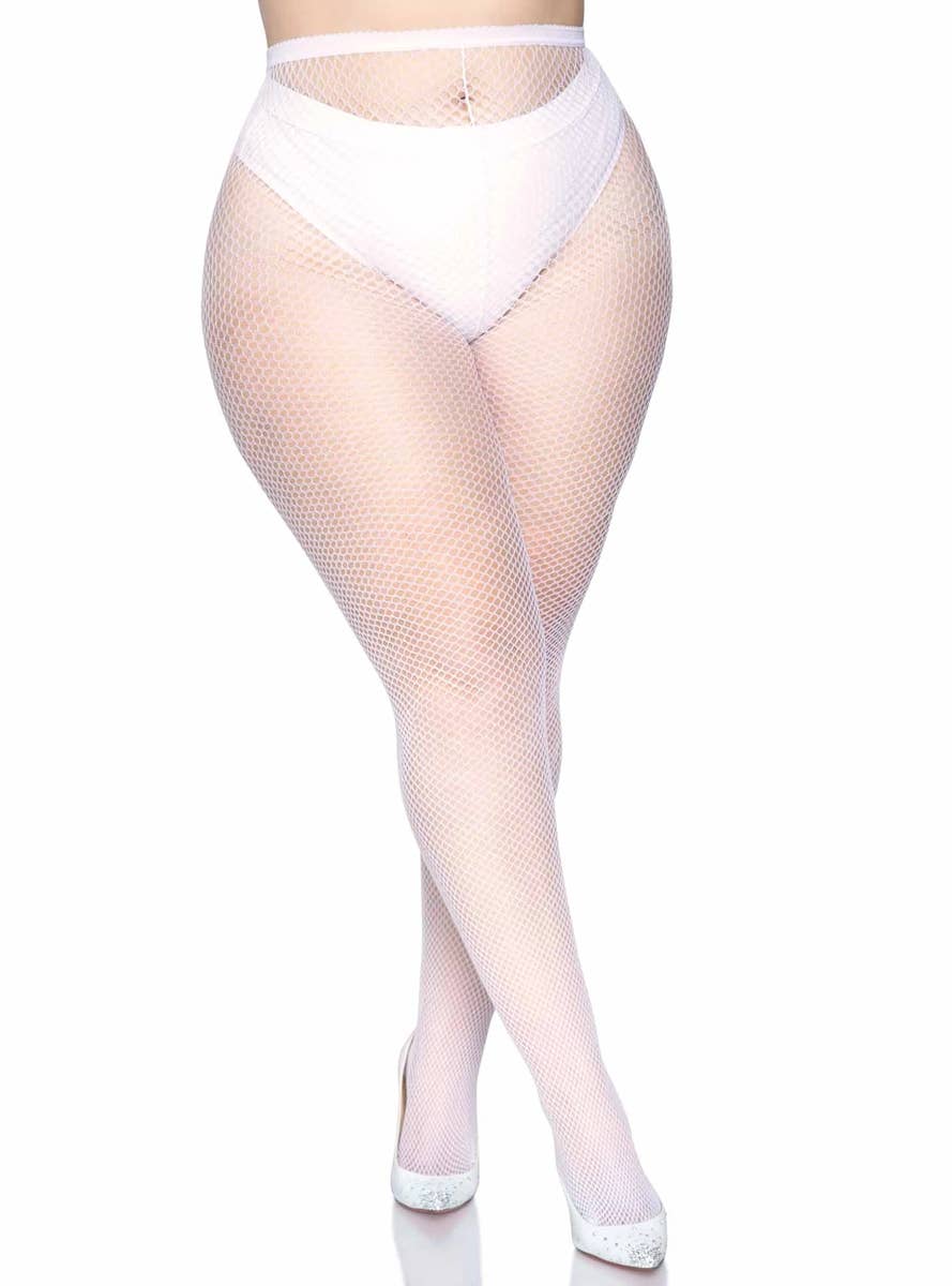 Women's White Plus Size Fishnet Stockings Alt Image